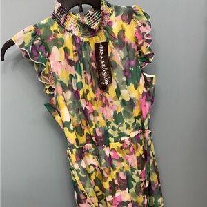 Nina Leonard Kids Dress - Pink, Green, Yellow Floral